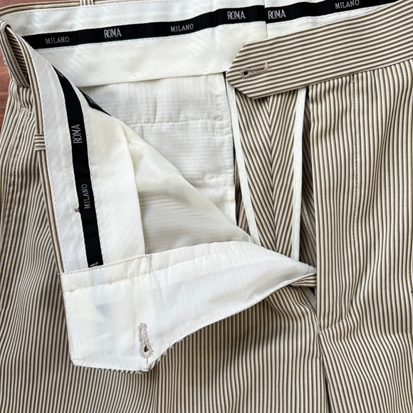 LINEAGE MILAN NEW YORK MENS BEIGE STRIPE DRESS PANTS SLACKS - Picture 3 of 6